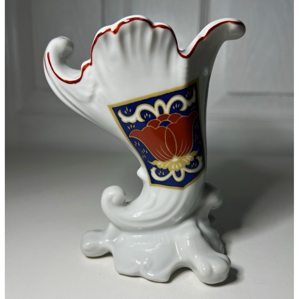 Vintage Seymour Mann Derbyshire Porcelain Cornucopia Horn Vase Imari Japan 5"